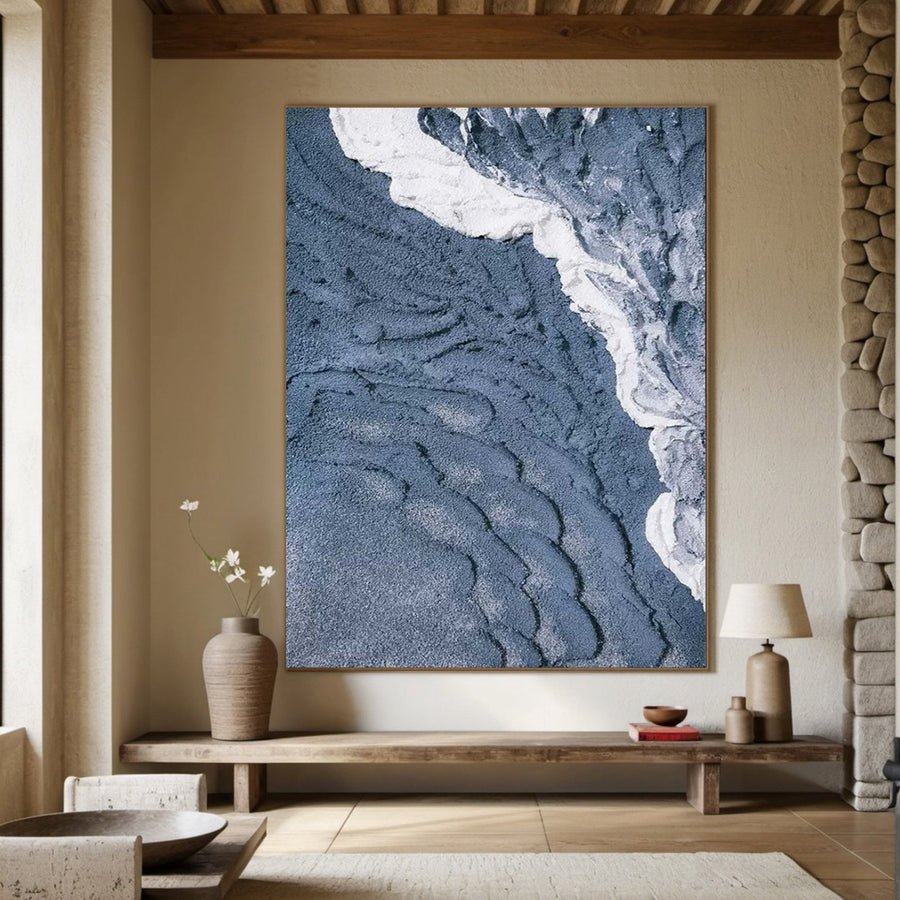 3D Textured Aerial Seascape, Minimalist Blue and White Art #BGA 164 hand-painted oil painting