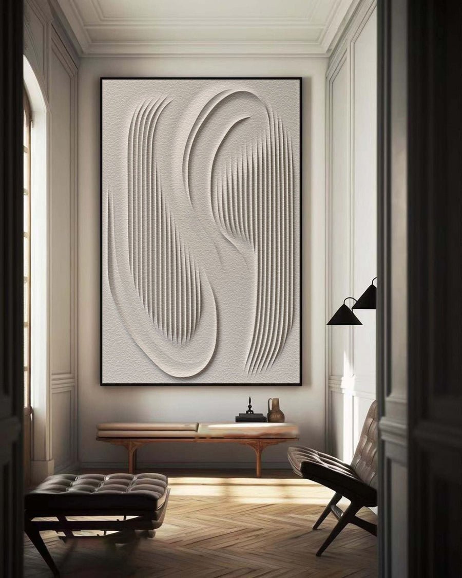 3D Textured Wall Art with Organic Waves in Minimalist Neutral Tones #BBM 023 hand-painted oil painting