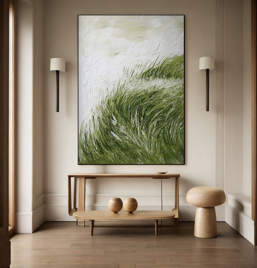 Abstract Art with a Textured Surface Evoking Windswept Vegetation #BGA 276 hand-painted oil painting