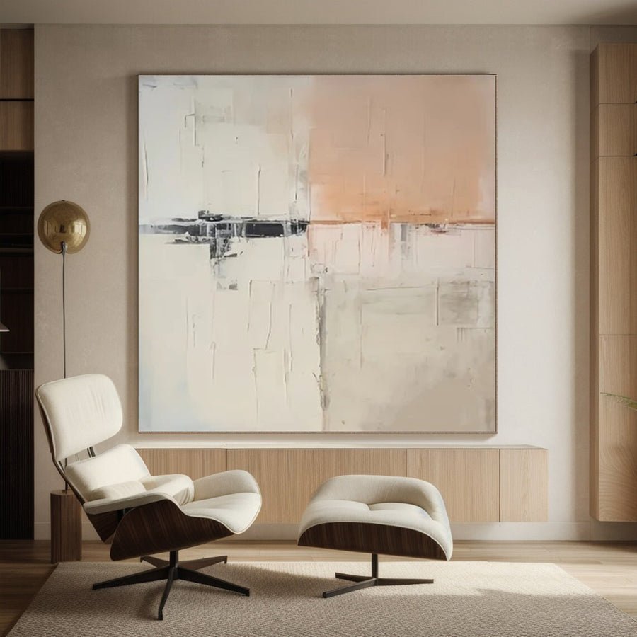 Abstract Beige & Peach Art, Minimalist Scandinavian Style #BGA 138 hand-painted oil painting
