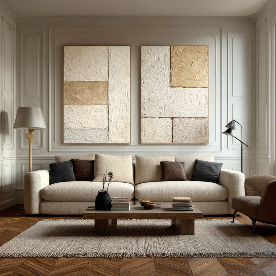 Abstract Block Paintings Pair Earthy Palette #WG 020 hand-painted oil painting