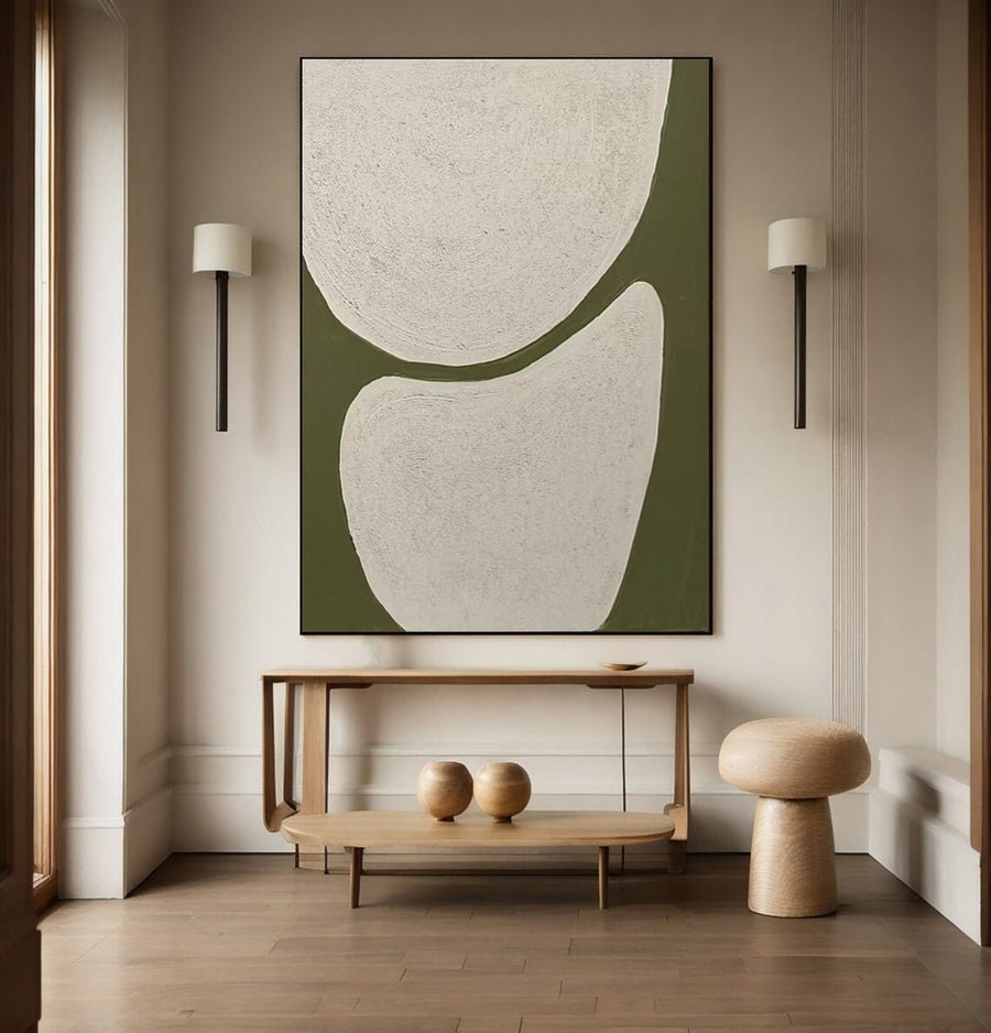 Abstract Canvas with Textured Light Forms on Green Field #BGA 258 hand-painted oil painting