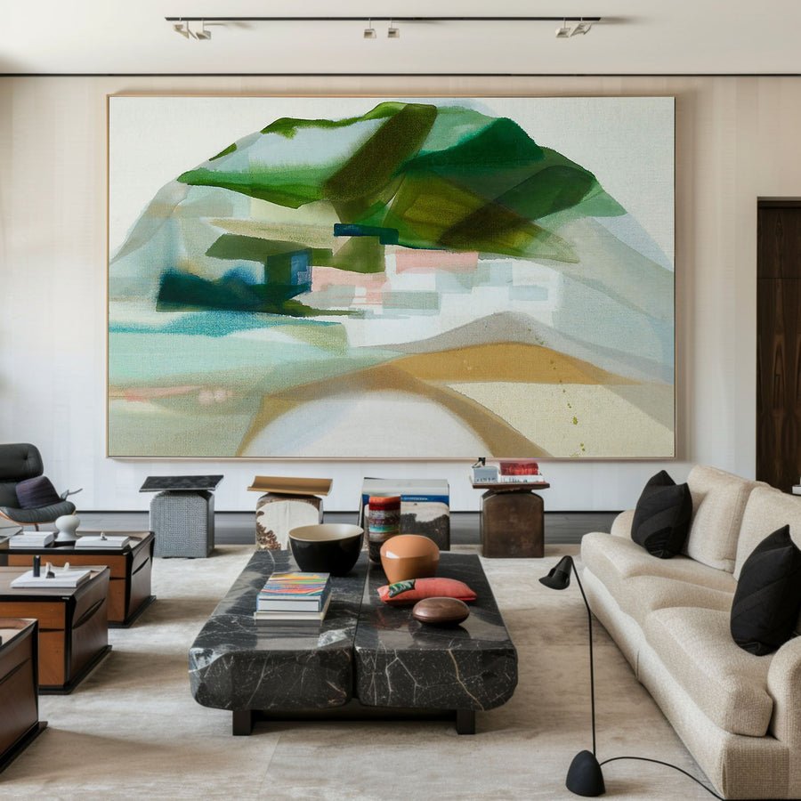 Abstract Hill and Valley, Blended Green and Beige #BGA 061 hand-painted oil painting