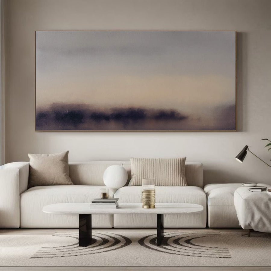 Abstract Landscape with Distant Purple Forms, Modern Wall Art #BGA 066 hand-painted oil painting