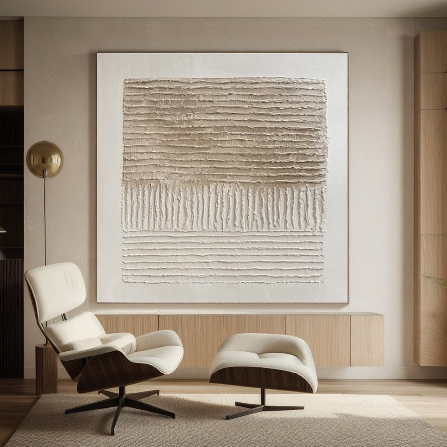 Neutral Art with Horizontal Impasto and Vertical Striations #BGA 197 hand-painted oil painting