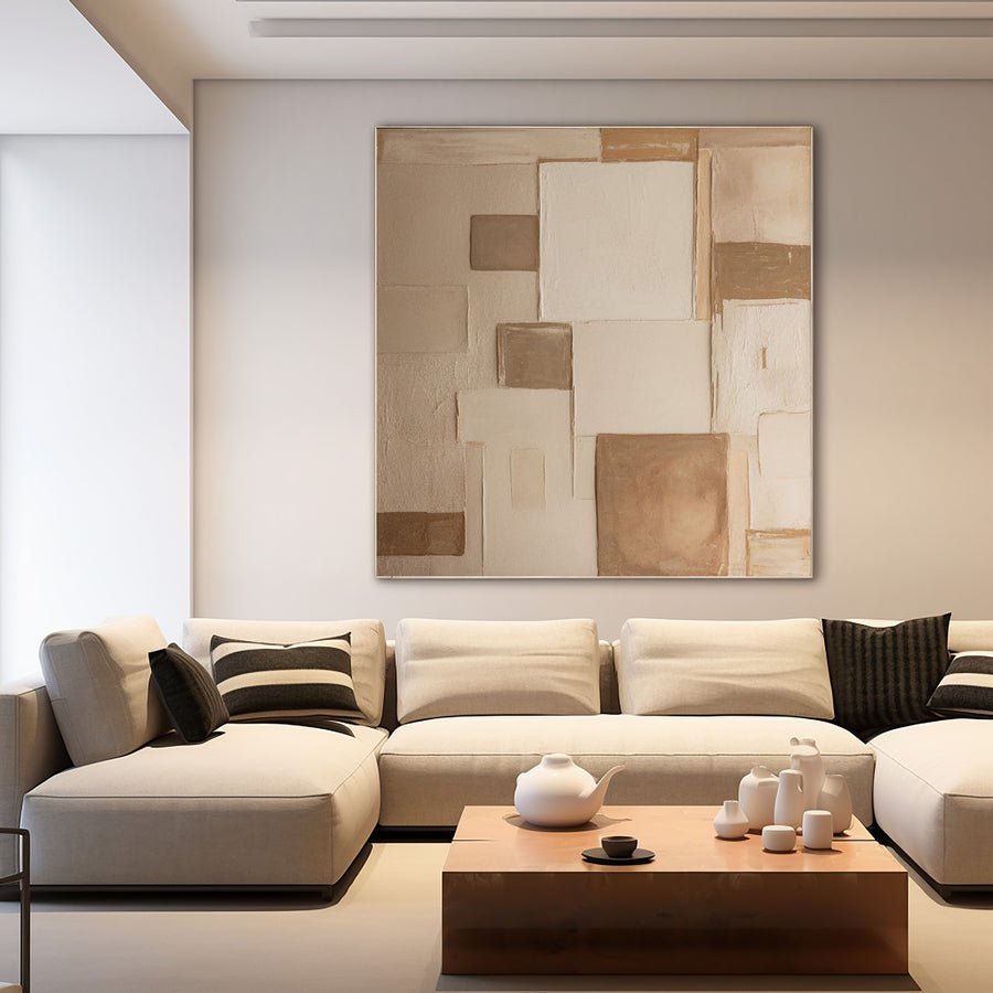 Abstract Neutral Composition with Imperfect Geometric Forms #BGA 204 hand-painted oil painting