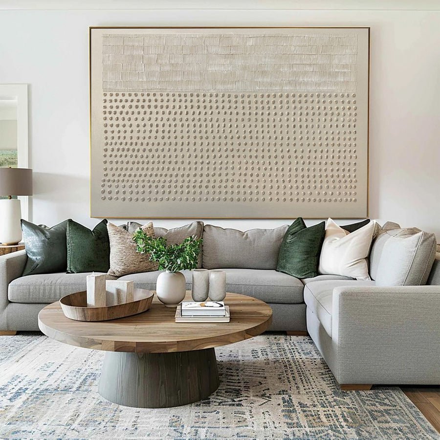 Abstract Neutral Composition with Linear and Dot Patterns #BGA 219 hand-painted oil painting