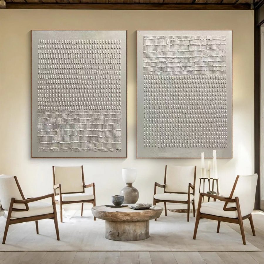 Abstract Diptych with Textured Bands and Vertical Details #BGA 259 hand-painted oil painting