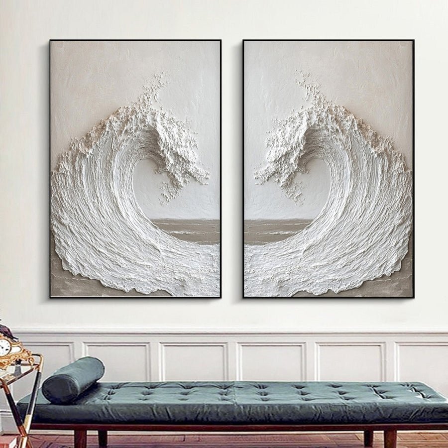 Abstract Ocean Wall Art - Textured Large Wall Art SET OF 2 #OS 082 hand-painted oil painting