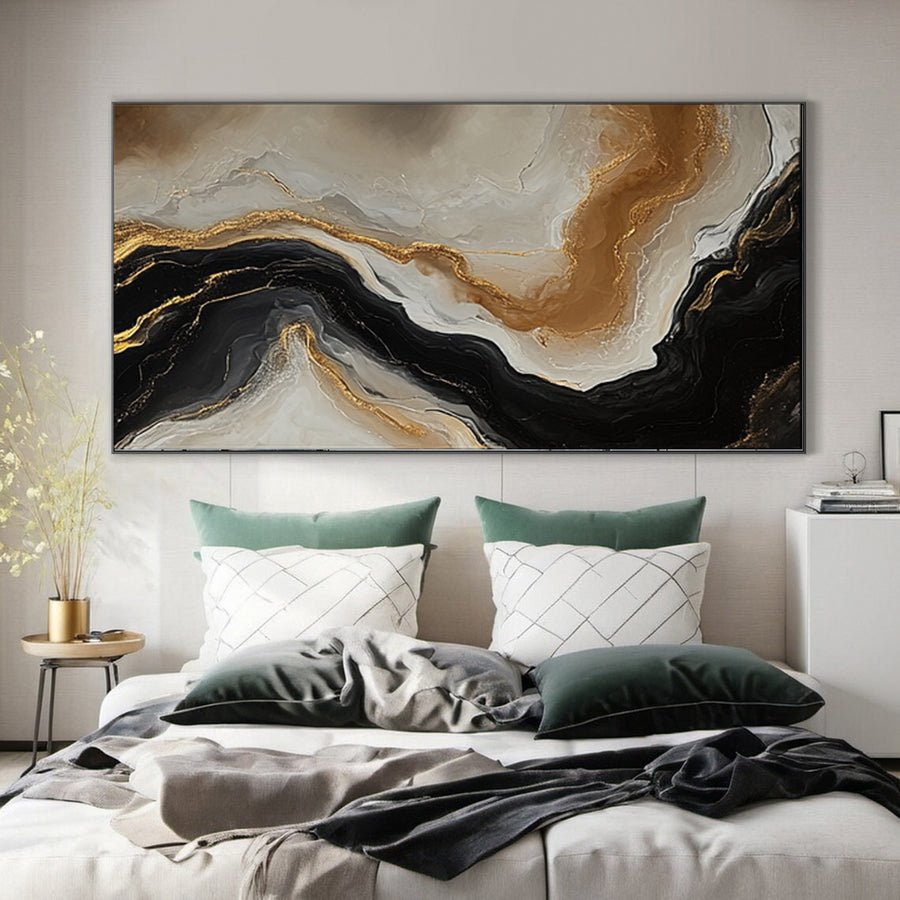 Abstract Ripples Gold and Black Modern Art #BBM 043 hand-painted oil painting