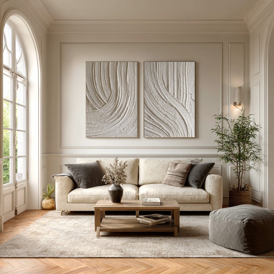 Abstract Wavy Textured Canvas Pair Set of 2  #WG 011 hand-painted oil painting