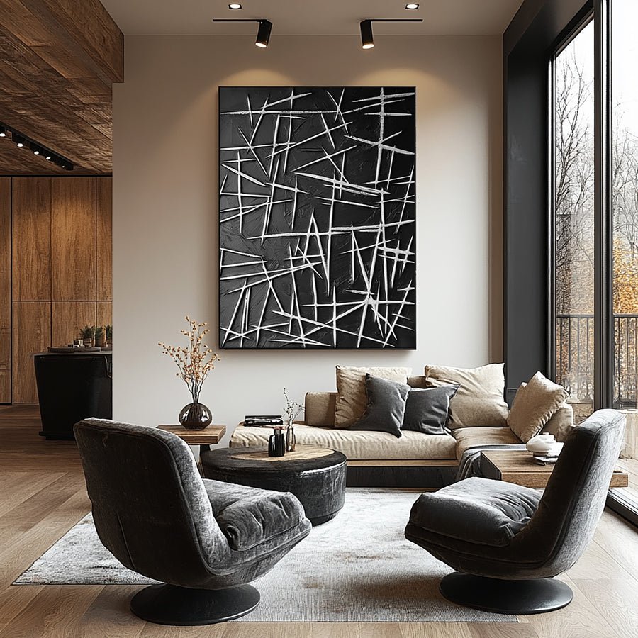 Add Elegance with Black and White Abstract Wall Art #BBA 057 hand-painted oil painting