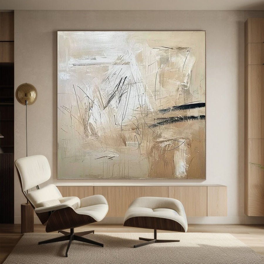 Beige Abstract Wall Art, Expressive Brushstrokes Canvas #BGA 135 hand-painted oil painting