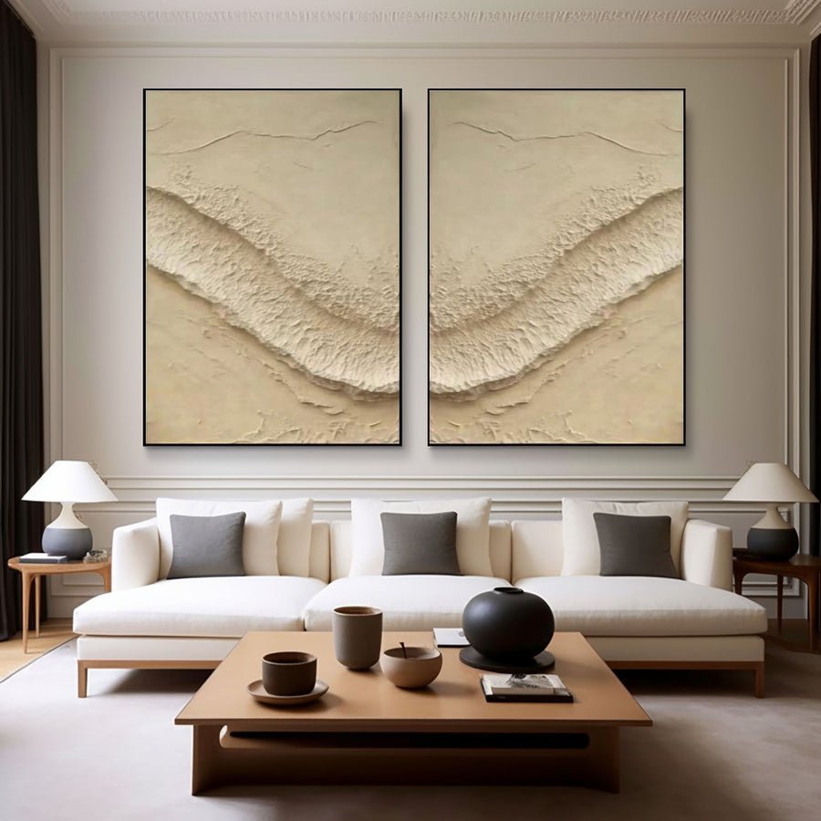 Beige Abstract Texture Art Set for Living Room Decor #BBS 004 hand-painted oil painting