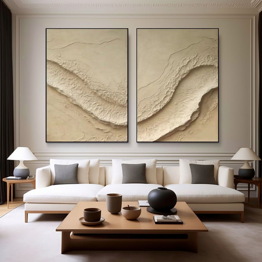Beige Abstract Texture Art Set for Living Room Decor #BBS 005 hand-painted oil painting