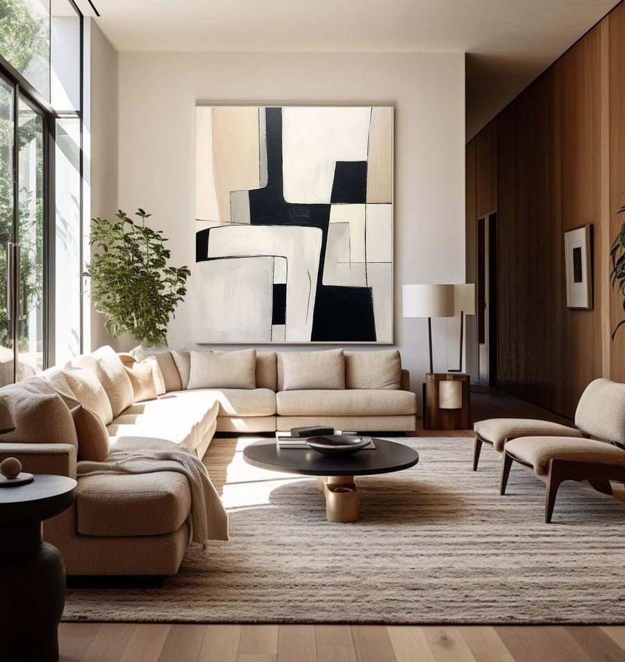 Beige & Brown Abstract Painting #LL 006 hand-painted oil painting