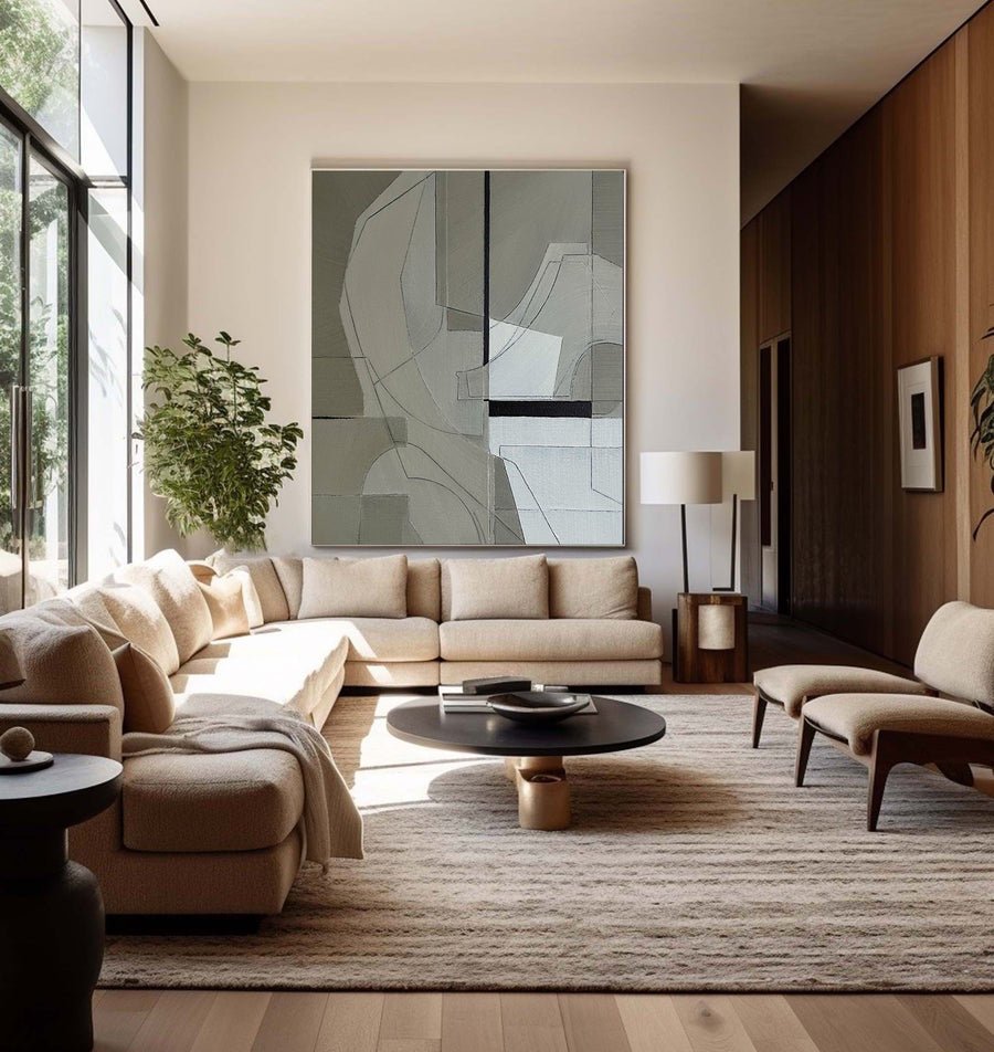 Beige & Brown Abstract Painting #LL 008 hand-painted oil painting