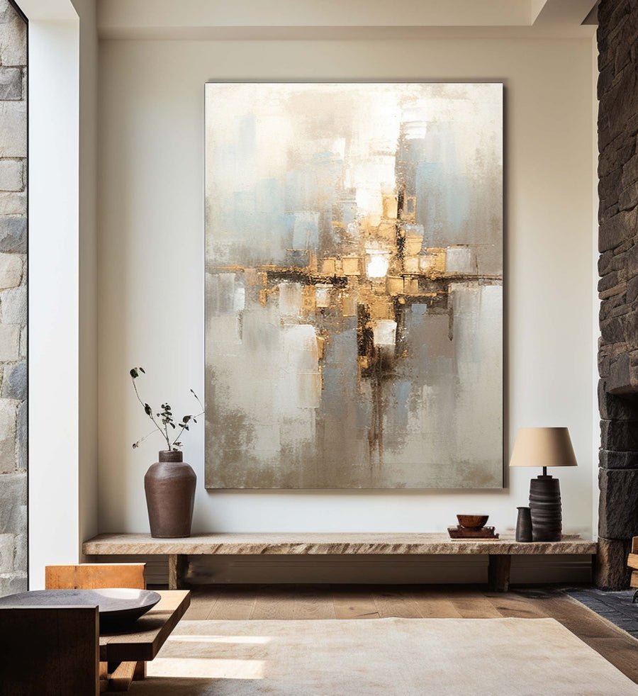 Beige & Brown Abstract Painting #LL 011 hand-painted oil painting