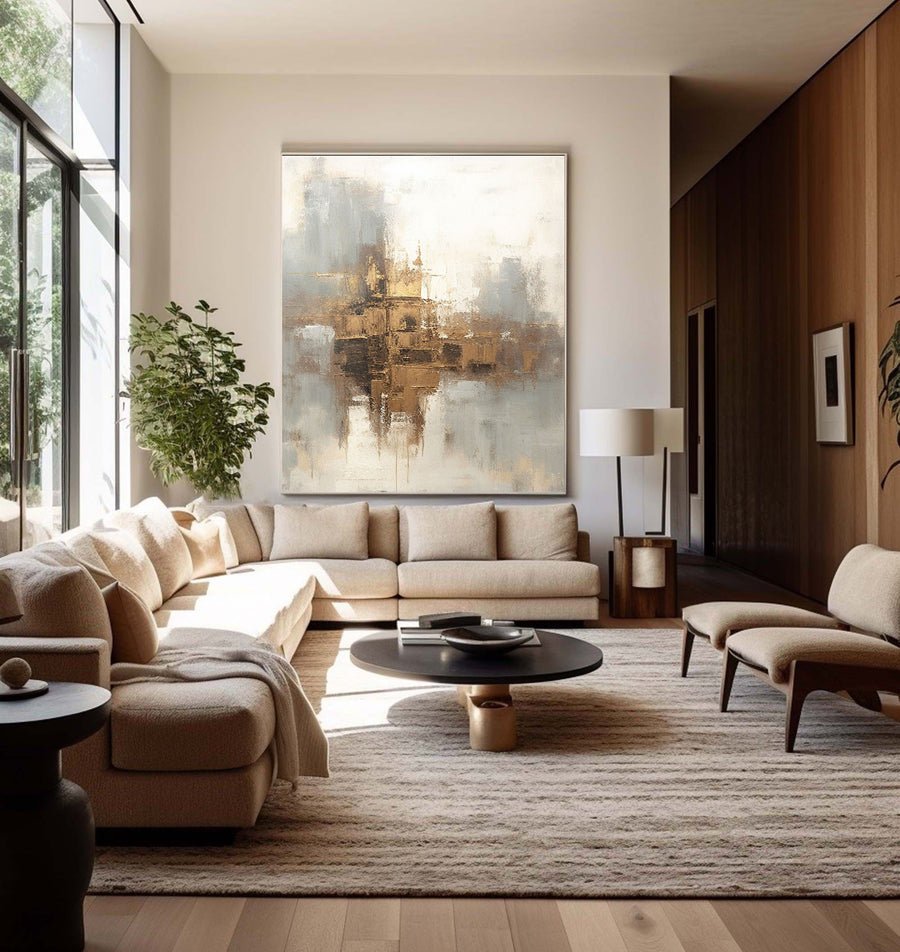 Beige & Brown Abstract Painting #LL 012 hand-painted oil painting