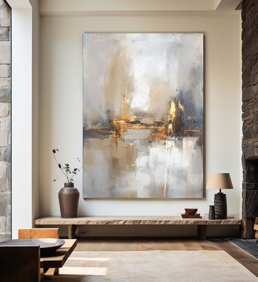 Beige & Brown Abstract Painting #LL 013 hand-painted oil painting