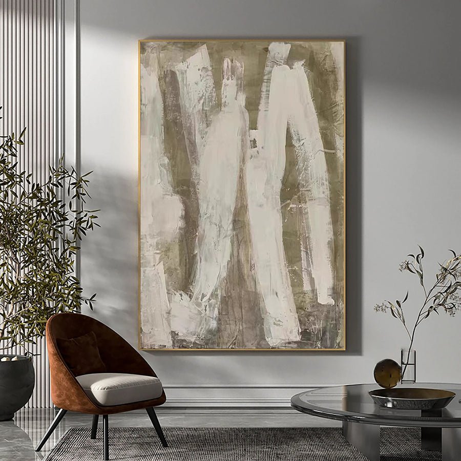 Beige & Brown Abstract Painting #LL 015 hand-painted oil painting
