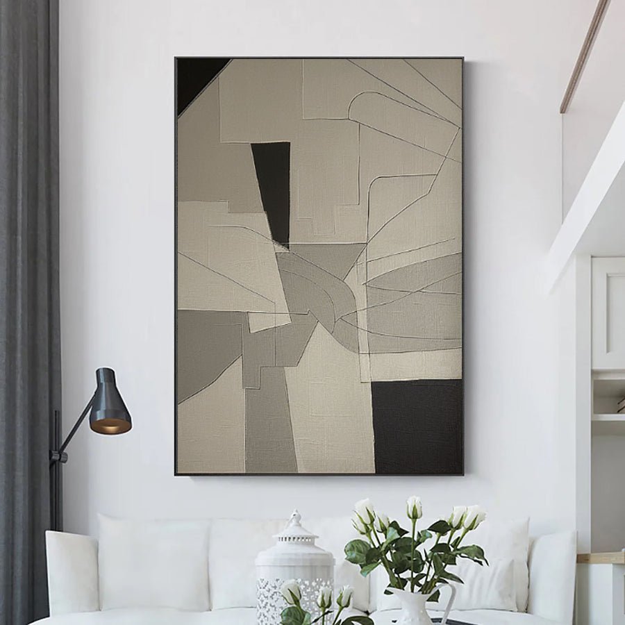 Beige & Brown Abstract Painting #LL 029 hand-painted oil painting