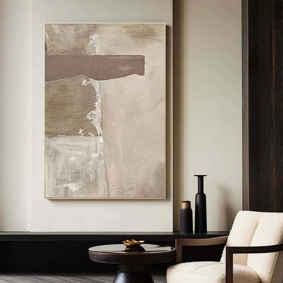 Beige & Brown Abstract Painting #LL 043 hand-painted oil painting