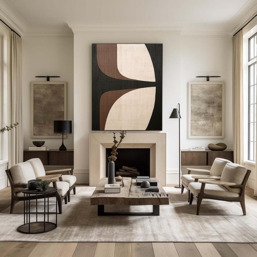 Beige & Brown Abstract Painting #LL 047 hand-painted oil painting