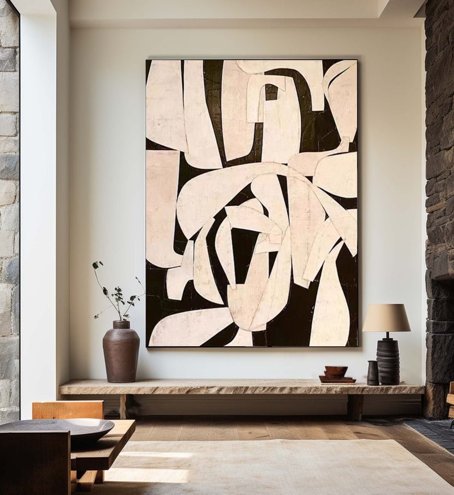 Beige & Brown Abstract Painting #LL 050 hand-painted oil painting