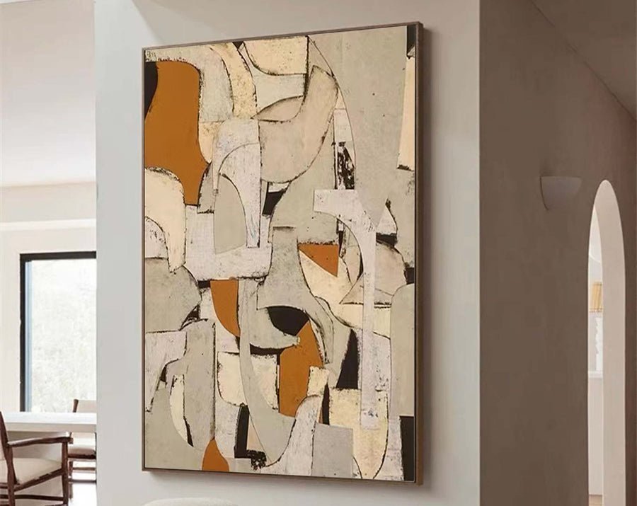 Beige & Brown Abstract Painting #LL 051 hand-painted oil painting