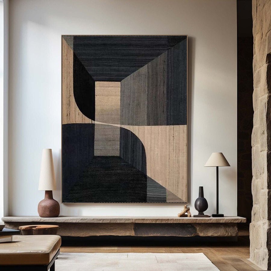 Beige & Brown Abstract Painting #LL 013 hand-painted oil painting