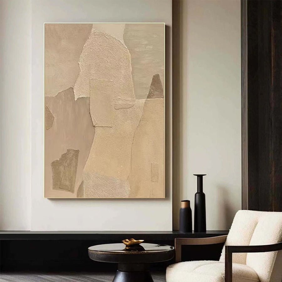 Beige & Brown Abstract Painting #LL 016 hand-painted oil painting