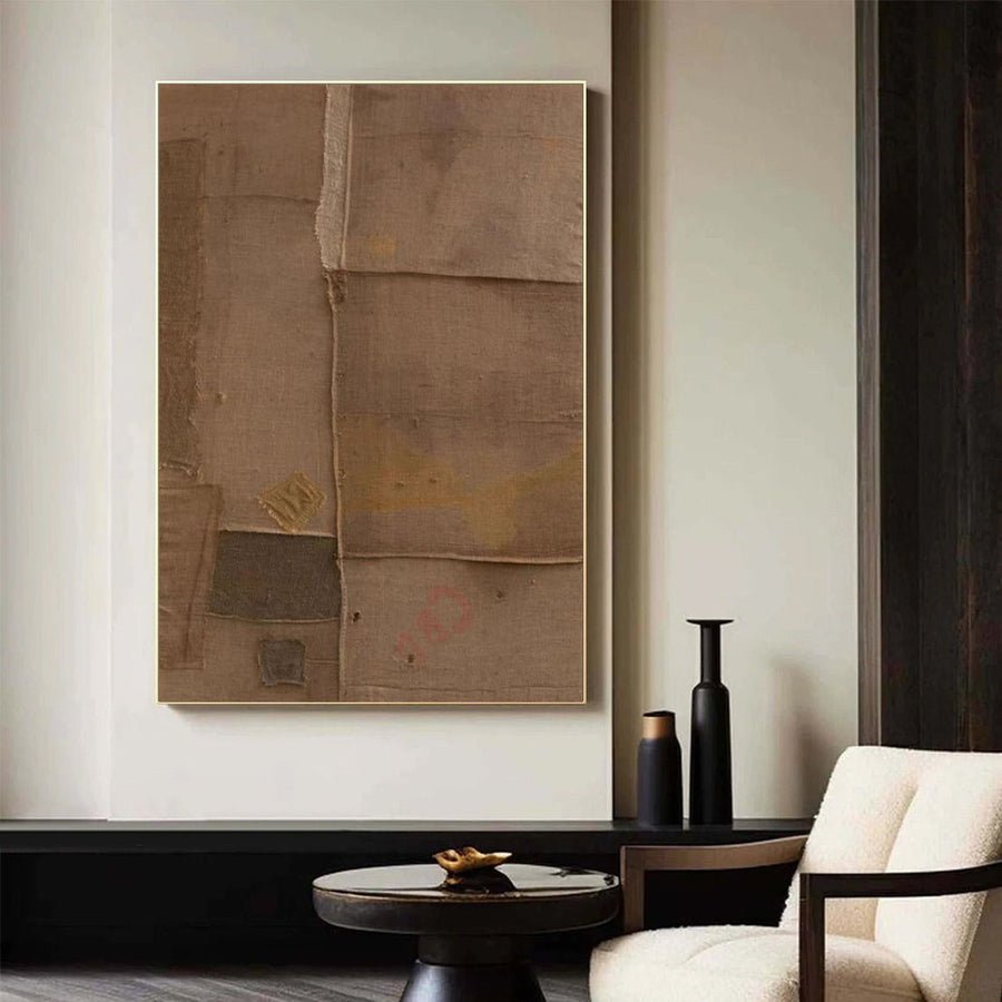 Beige & Brown Abstract Painting #LL 021 hand-painted oil painting