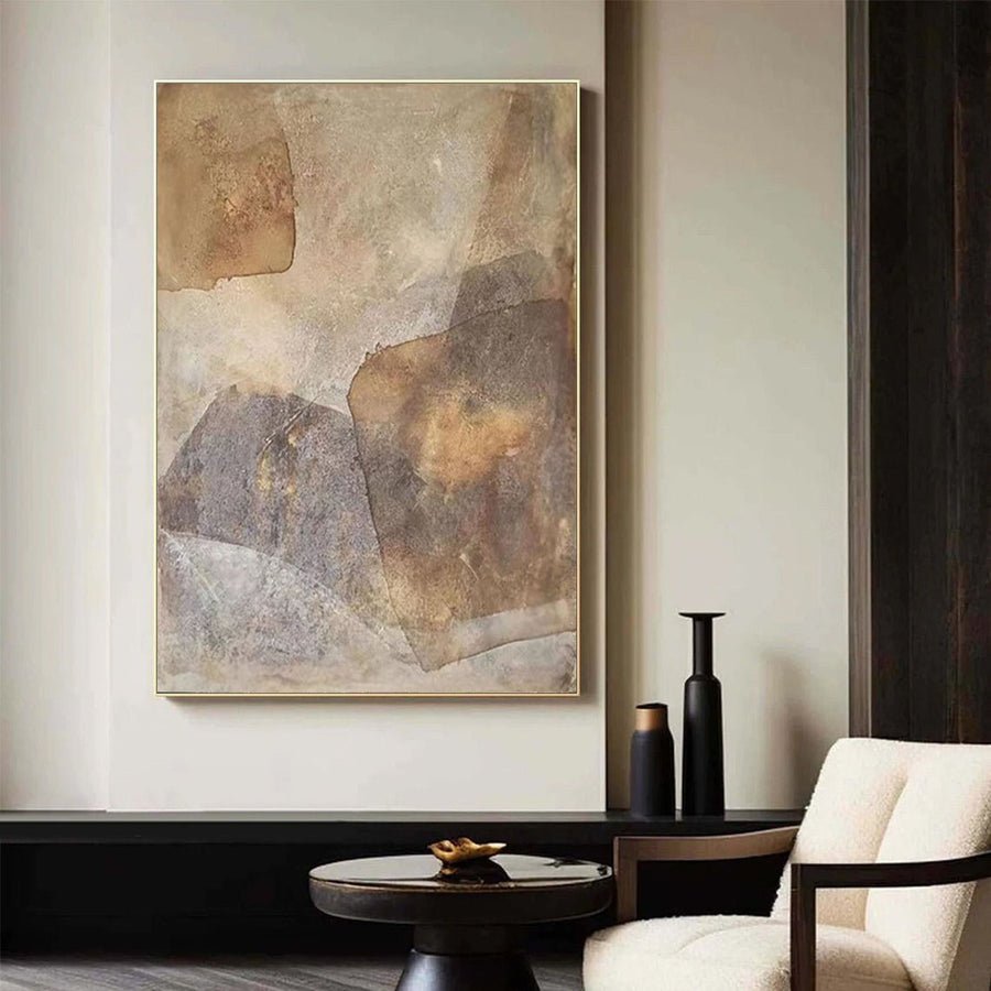 Beige & Brown Abstract Painting #LL 022 hand-painted oil painting