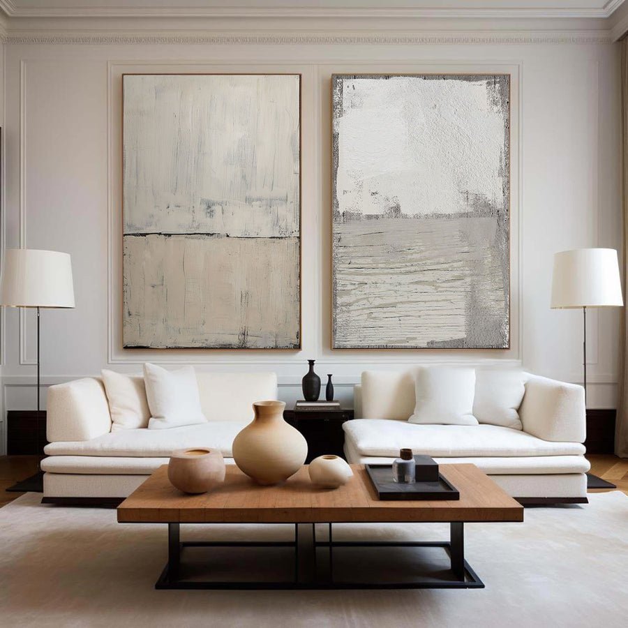 Beige & Brown Abstract Painting SET OF 2 #AVG 005 hand-painted oil painting