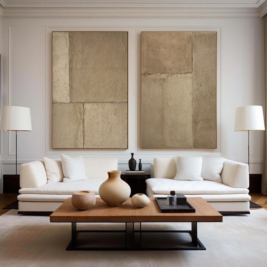 Beige & Brown Abstract Painting SET OF 2 #AVG 006 hand-painted oil painting