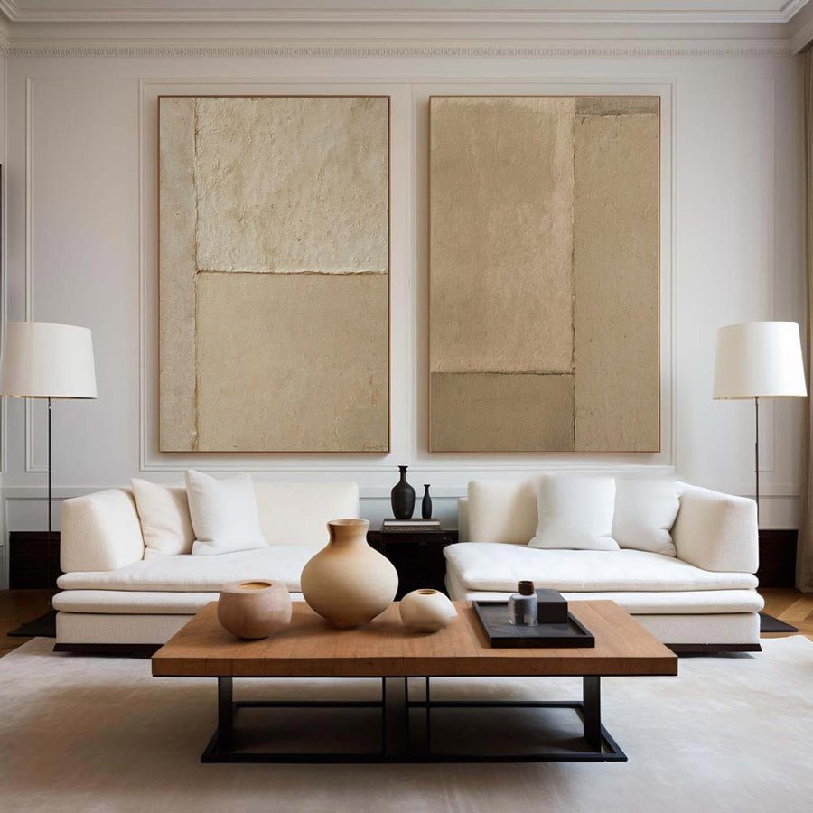 Beige & Brown Abstract Painting SET OF 2 #AVG 007 hand-painted oil painting