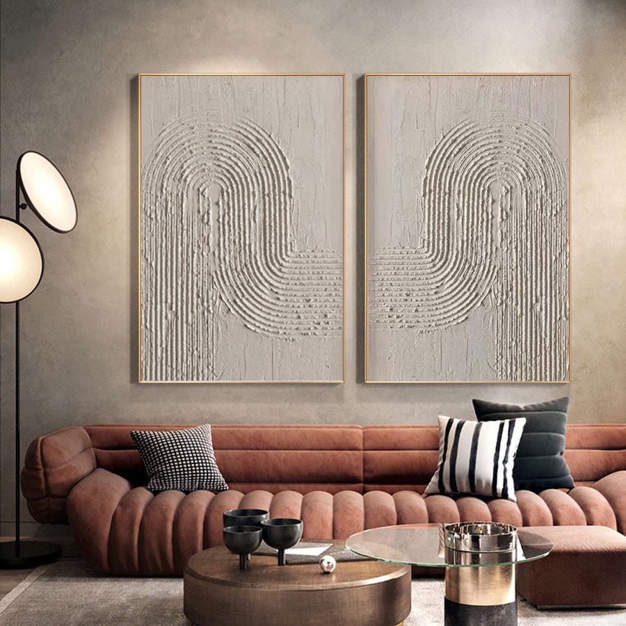 Beige & Brown Abstract Painting SET OF 2 #AVG 011 hand-painted oil painting