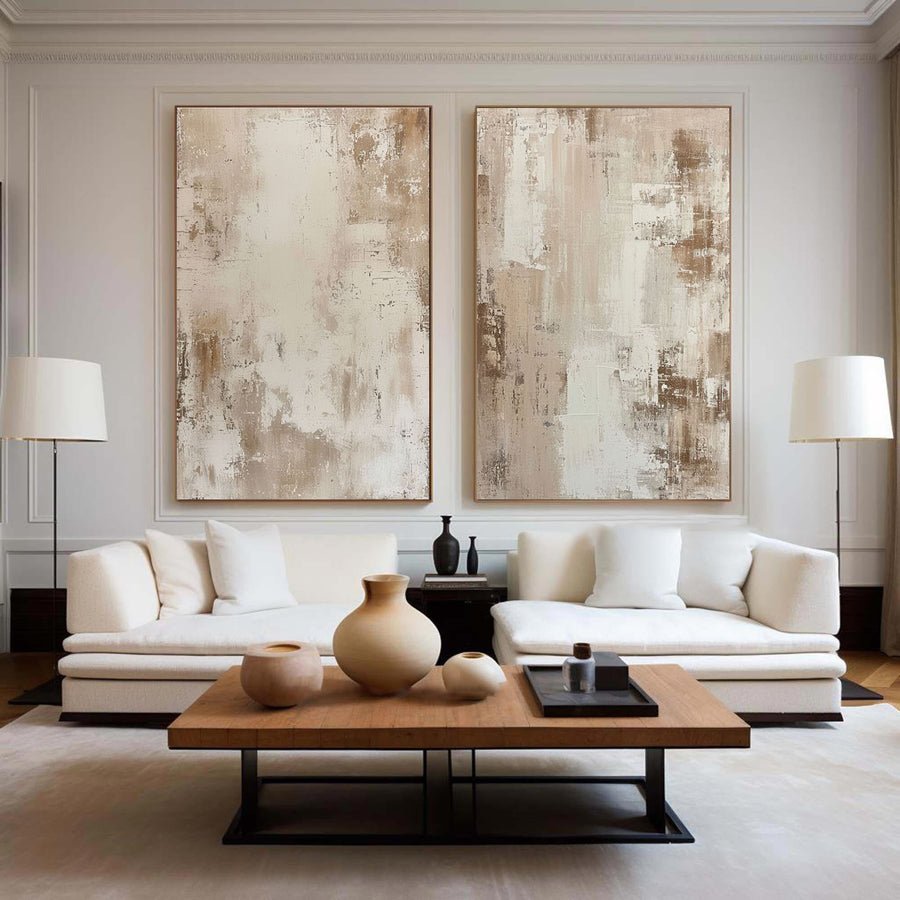Beige & Brown Abstract Painting SET OF 2 #AVG 012 hand-painted oil painting