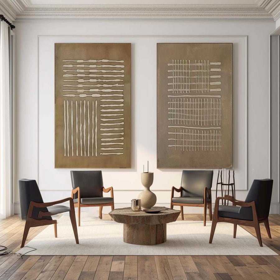 Beige & Brown Abstract Painting SET OF 2 #AVG 014 hand-painted oil painting