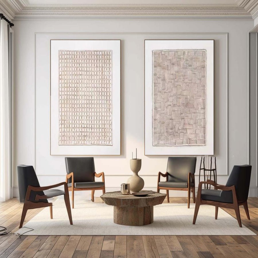 Beige & Brown Abstract Painting SET OF 2 #AVG 015 hand-painted oil painting