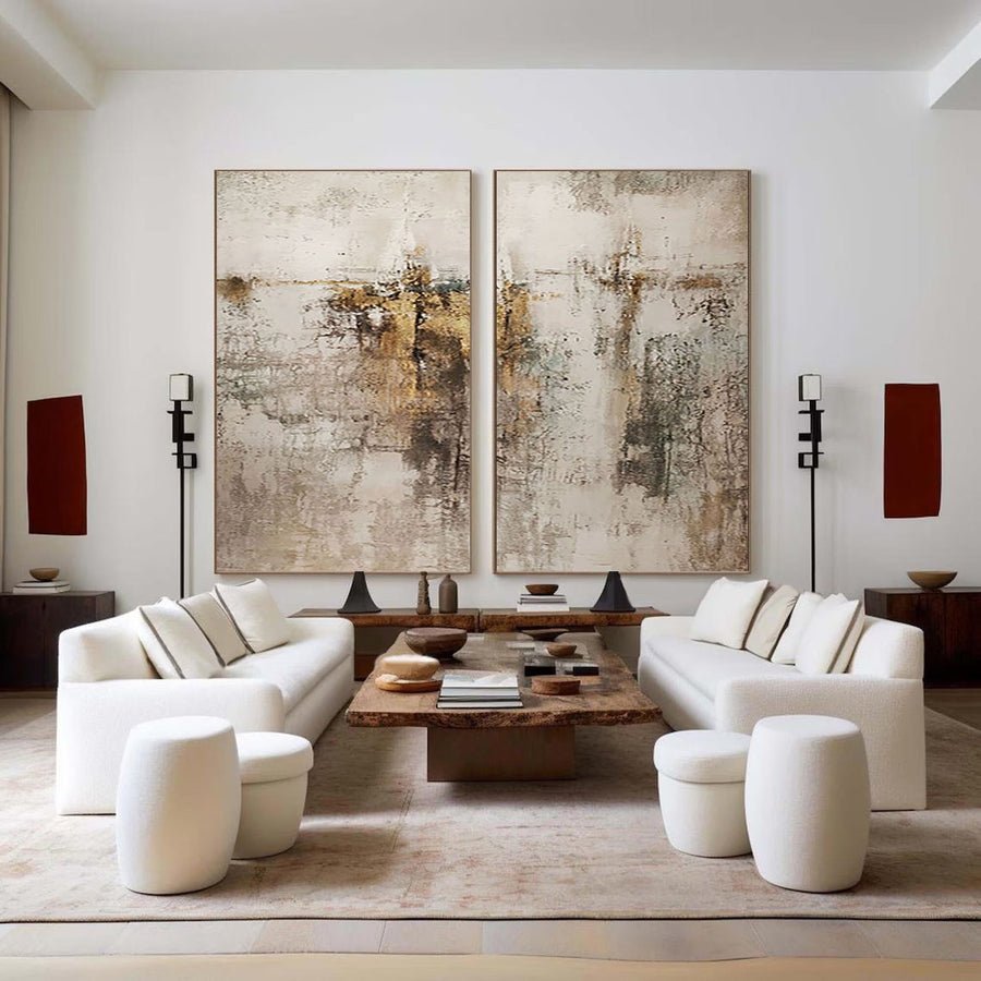 Beige & Brown Abstract  Painting SET OF 2 #AVG 030 hand-painted oil painting