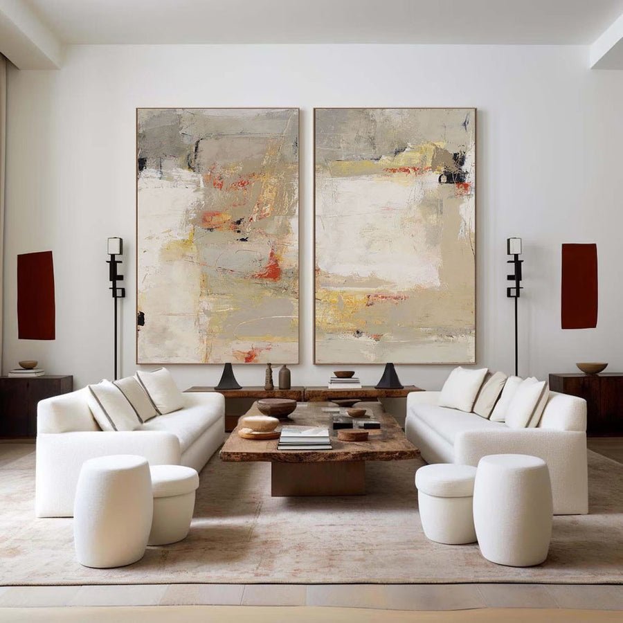 Beige & Brown Abstract  Painting SET OF 2 #AVG 031 hand-painted oil painting