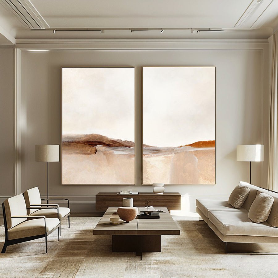 Beige & Brown Abstract Painting SET OF 2 #AVG 036 hand-painted oil painting