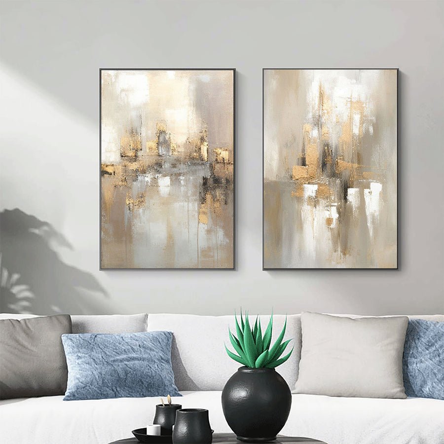 Beige & Brown Abstract Painting SET OF 2 #CXA 019 hand-painted oil painting