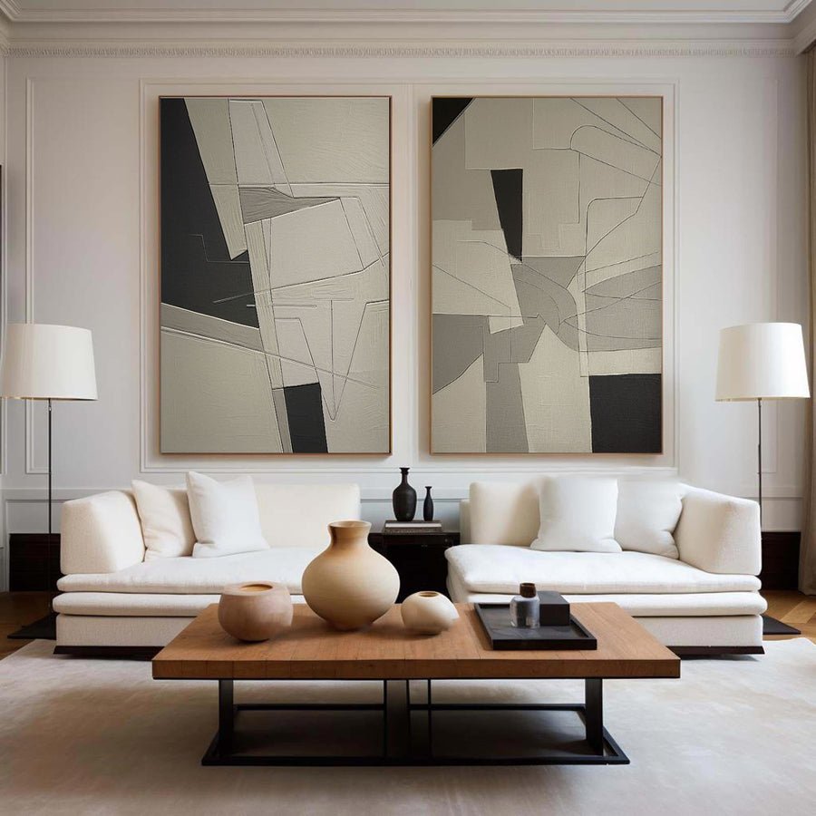 Beige & Brown Abstract Painting SET OF 2 #LL 002 hand-painted oil painting