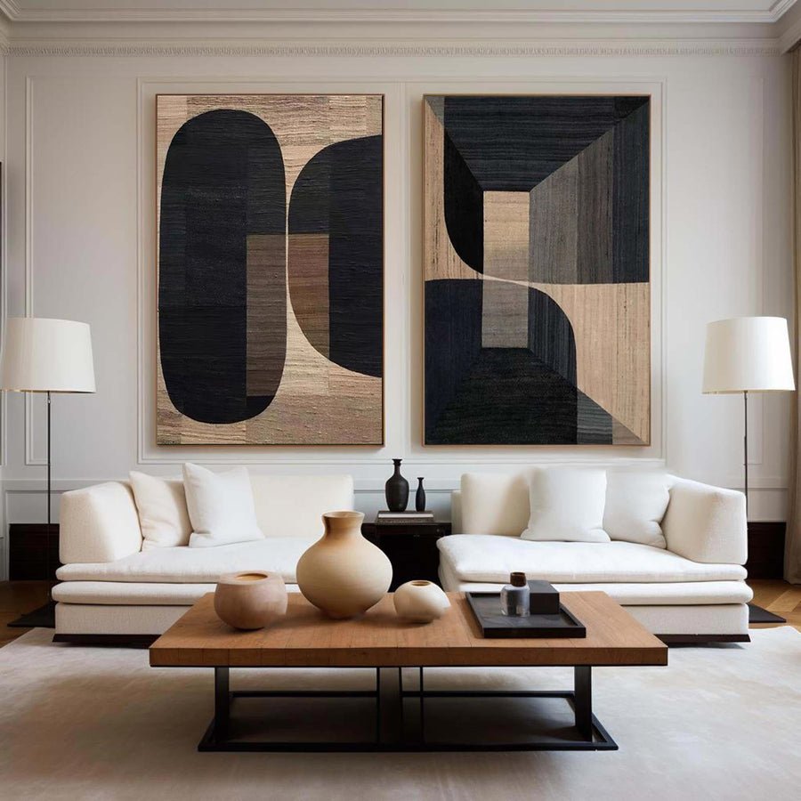 Beige & Brown Abstract Painting SET OF 2 #LL 003 hand-painted oil painting