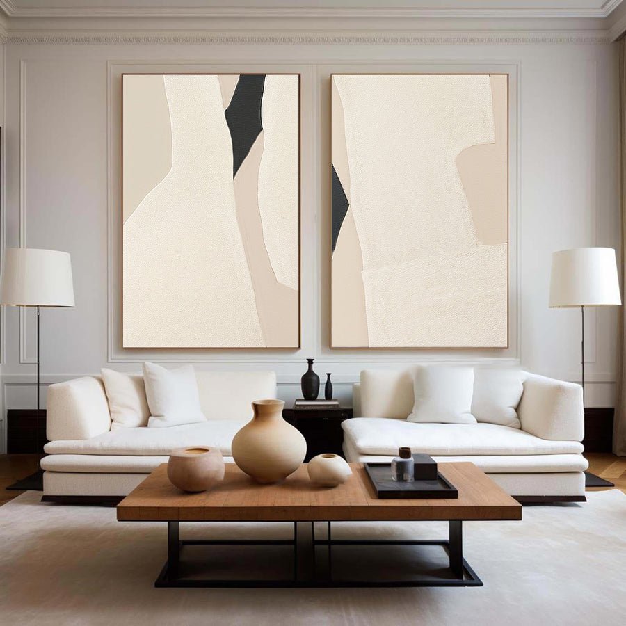 Beige & Brown Abstract Painting SET OF 2 #LL 004 hand-painted oil painting