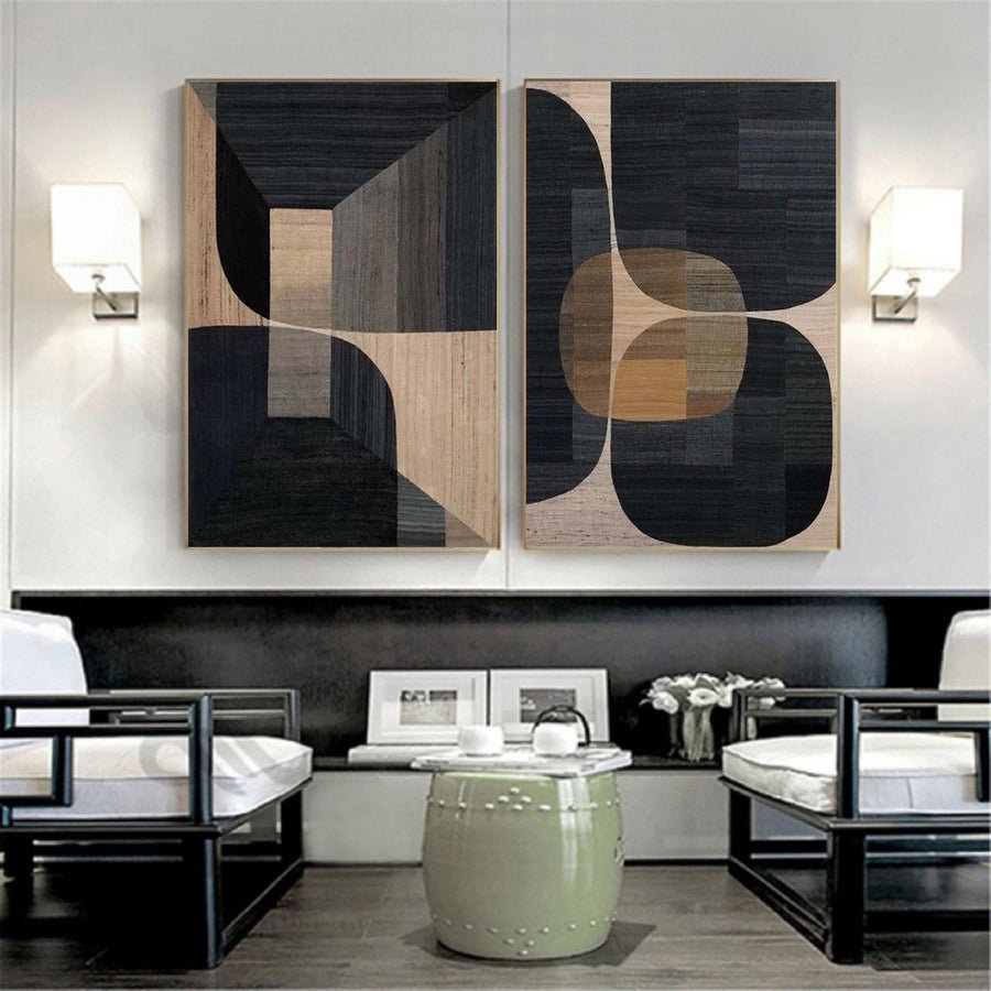 Beige & Brown Abstract Painting SET OF 2 #LL 014 hand-painted oil painting