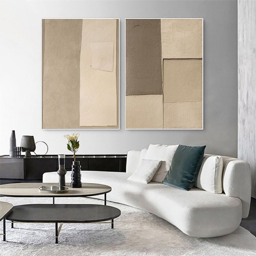 Beige & Brown Abstract Painting SET OF 2 #LL 040 hand-painted oil painting
